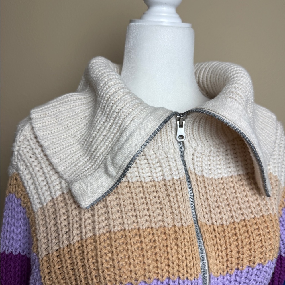 Aerie Double Zip Up Striped Cropped Cardigan Sweater Size XXS - Picture 3 of 11